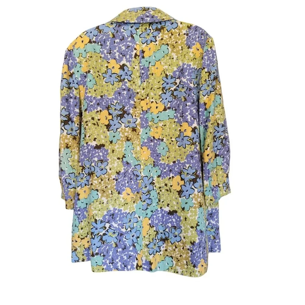R.Q.T  Linen Blend Floral 70s Blazer Jacket Womens L Lined‎ Cottage Core Pockets